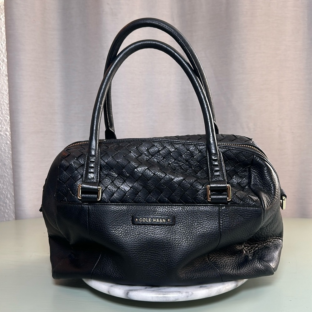 Cole Haan Black Woven Leather Satchel